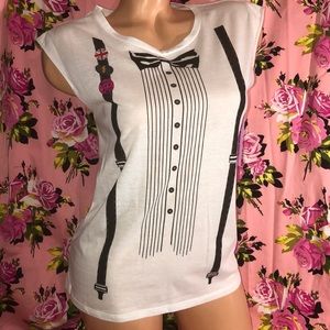 Betsey Johnson t shirt top suspenders cotton pin